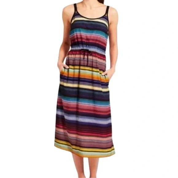 Athleta Havana Maxi Dress Sz Large Multicolor Rainbow Stripe Athletic Sleeveless - Picture 1 of 8